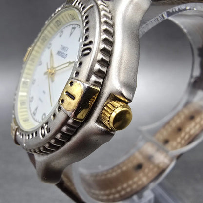 Timex Indiglo Dive Watch Unisex 34mm White Dial Silver Round New Battery VTG2