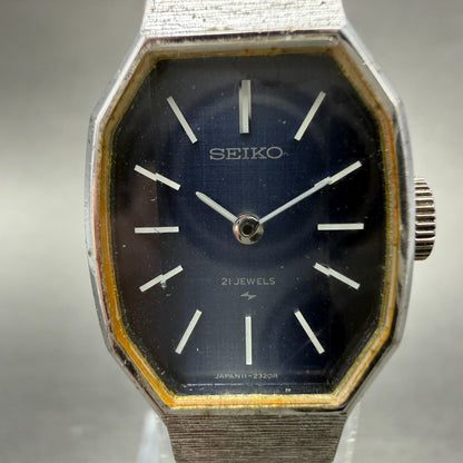Seiko Watch Women 18mm Blue Dial Silver Tone Manual Octagon 11-3770 Runs 56HL1