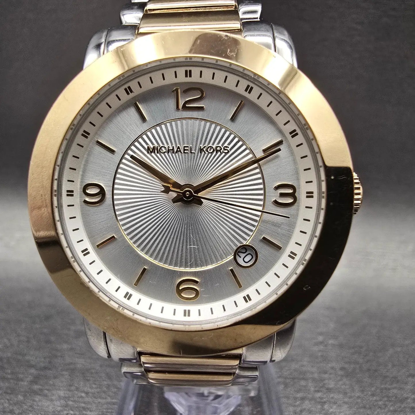 Michael Kors Janey Watch Women 34mm Silver Dial Two Tone Date MK3487 New Battery1
