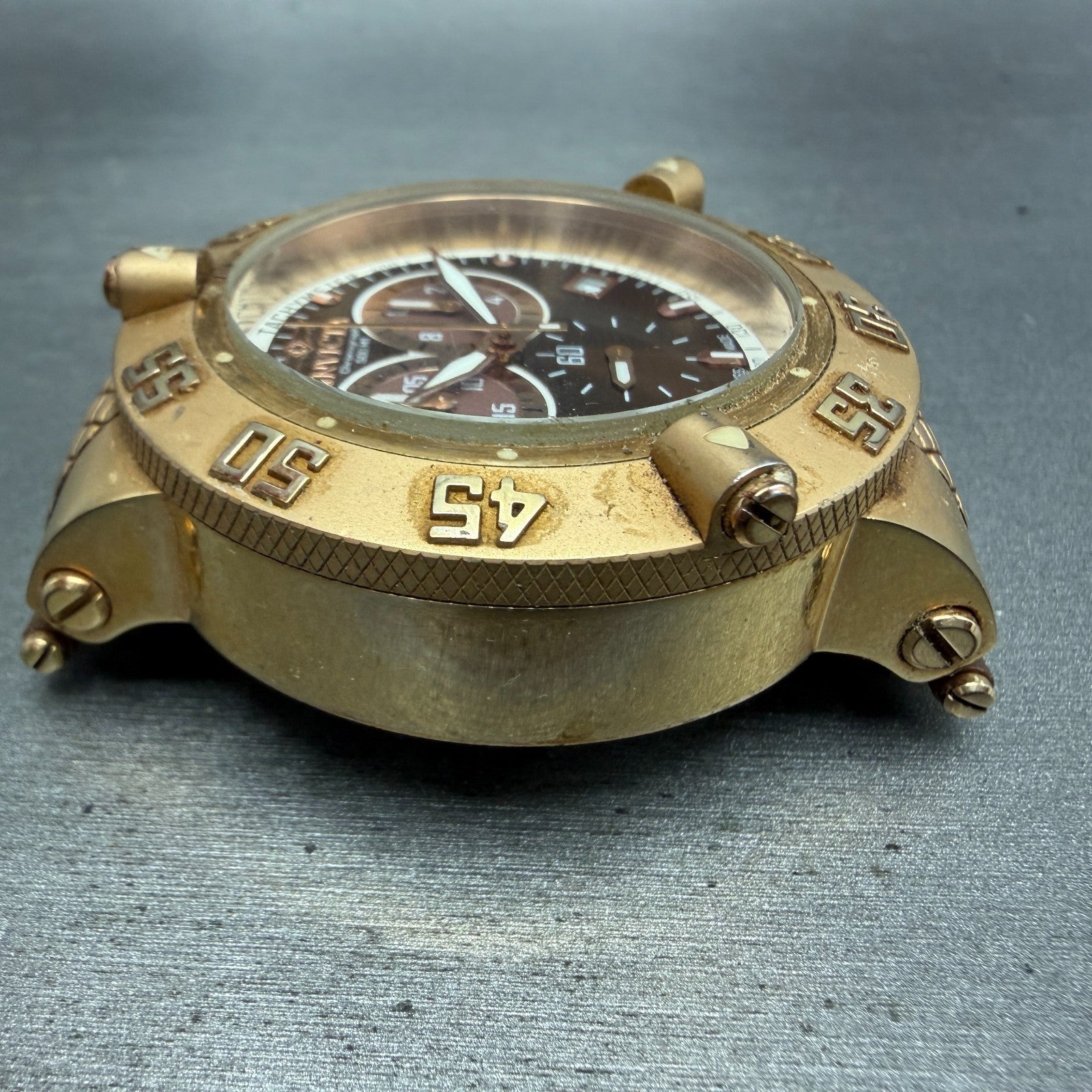 Invicta Sub Aqua Noma III Chrono Watch Men 50mm Brown Dial Rose Gold Date Newbat3