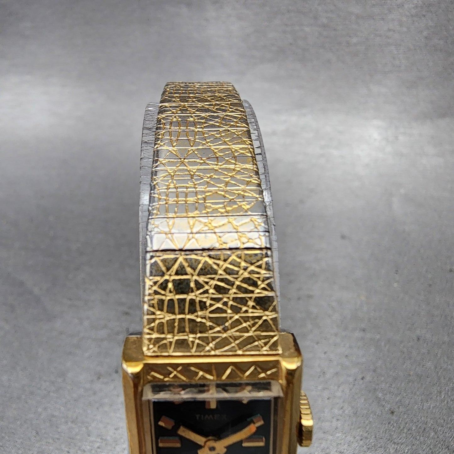 Timex Tank Watch Women 17mm Green Dial Gold Tone Rectangle Manual Wind Runs4