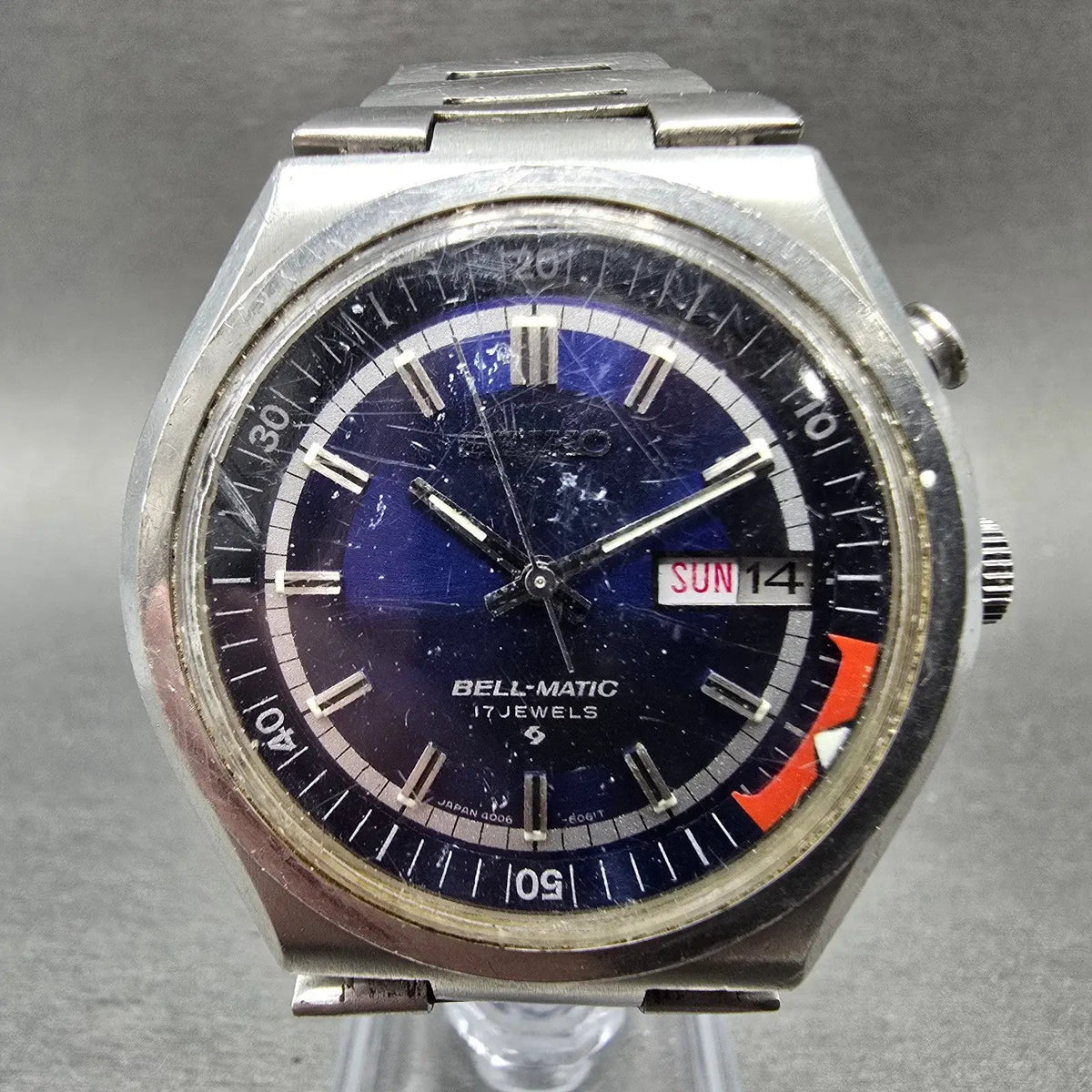 Seiko Bellmatic Watch Men 39mm Blue Dial Silver Tone Dyadate 4006-6040 PARTS0