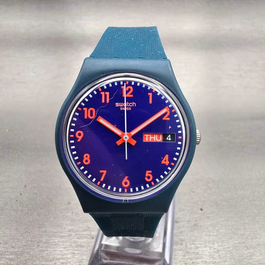 Swatch PATTERN FORMATION Watch Men 34mm Blue Dial Daydate Round SO28N706 New Bat0
