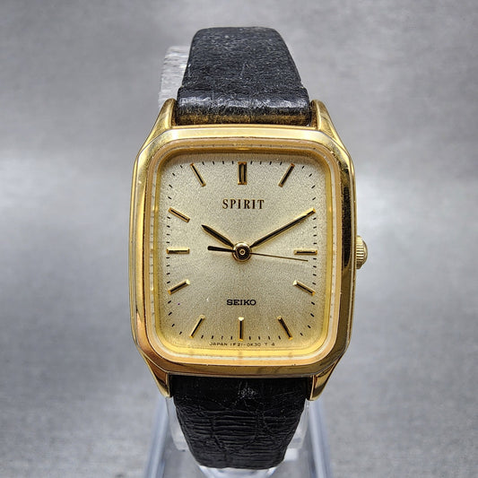 Seiko Spirit Tank Watch Women 20mm Gold Dial Gold Tone 1F215b20 New Battery0
