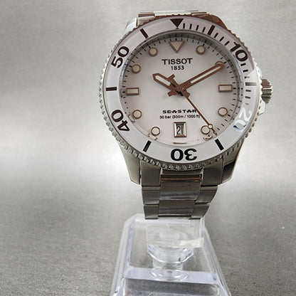 Tissot Seastar Dive Watch Women 35mm White Dial Steel Date Round New Battery5