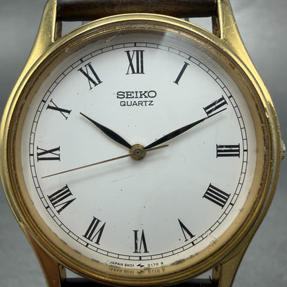 Seiko Watch Unisex 32mm White Dial Gold Tone Round 2K01-0090 New Battery Vintage1