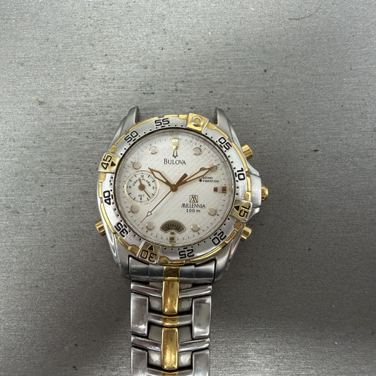 Bulova Millennia Watch Men 39mm White Dial Two Tone Vibration Alarm New Battery0