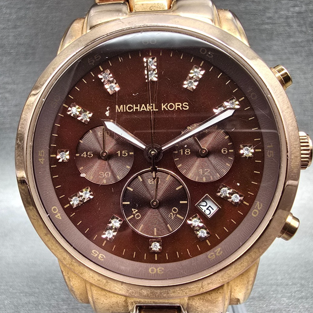 Michael Kors Showstopper Watch Women 43mm MOP Dial Chrono Date MK5415 New Batt1