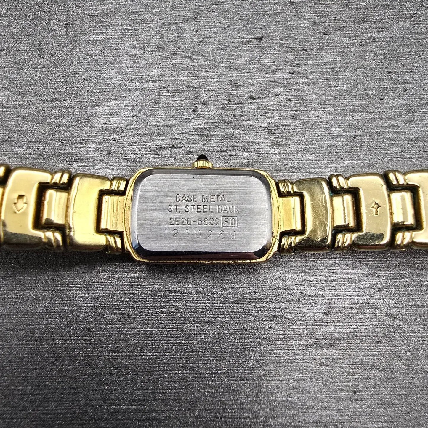 Seiko Watch Women 13mm Black Dial Gold Tone Gemmed Rectangle 2E20-6929 New Batt10