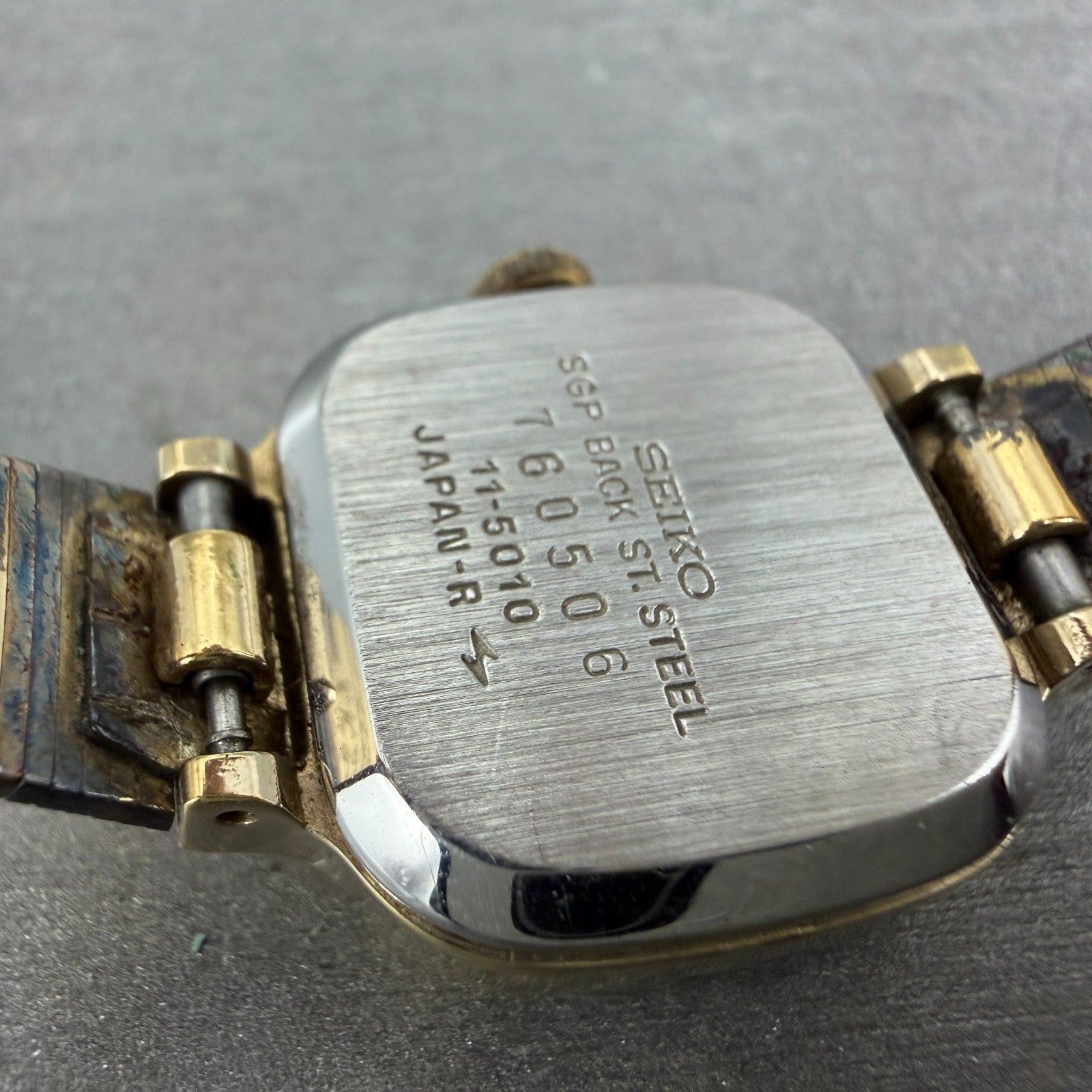 Seiko Watch Women 20mm Champagne Dial Gold Tone Rectangle Manual 11-5010 Runs9