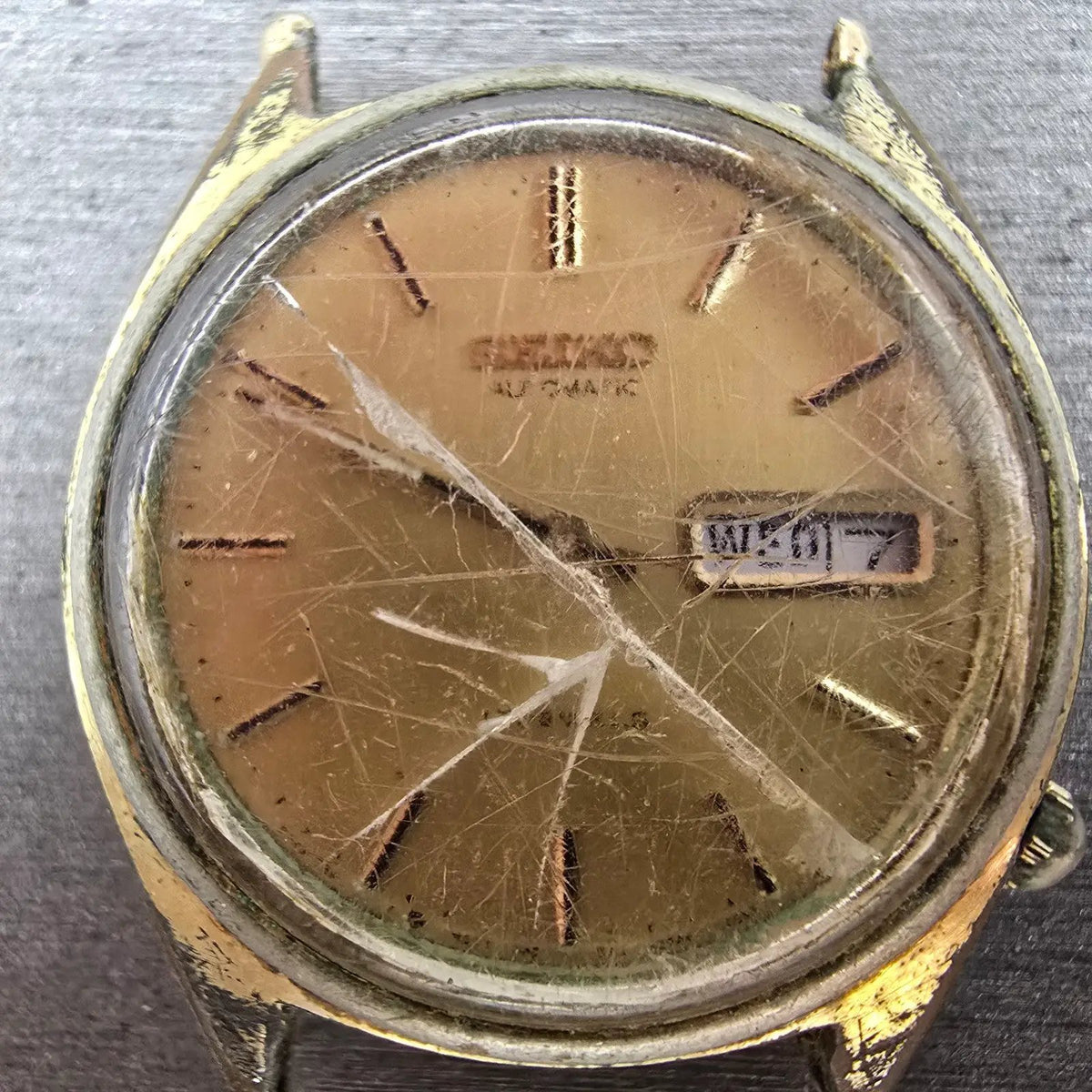 Seiko Automatic Watch Men 35mm Gold Dial Gold Tone Daydate 6309-7159 PARTS2