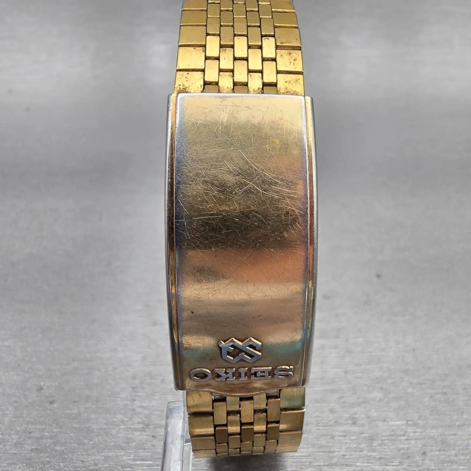 Seiko Watch Men 31mm Gold Dial Gold Tone Rectangle 7810-5139 New Battery Vintage7