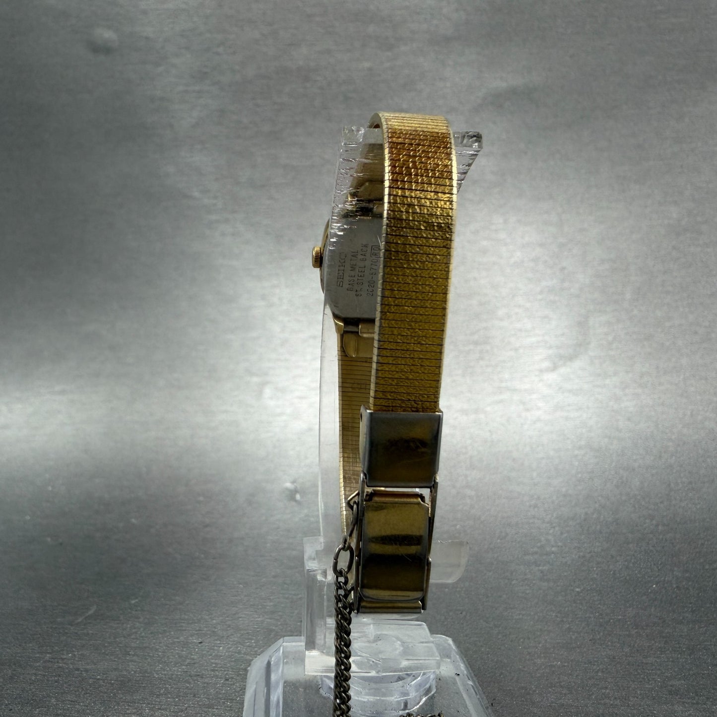 Seiko Watch Women 16mm Champagne Dial Gold Tone Square 2C20-5770 New Battery F47
