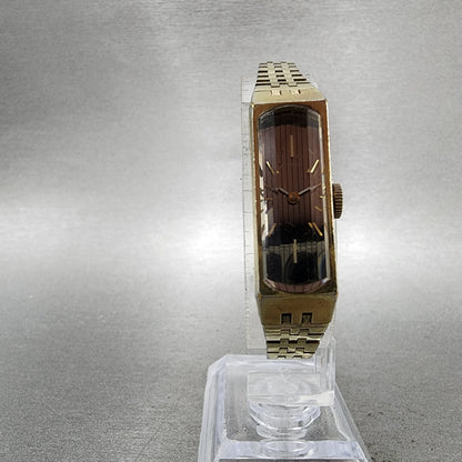 Seiko Tank Watch Women 13mm Silver Dial Gold Tone Rectangle Manual Wind Runs5
