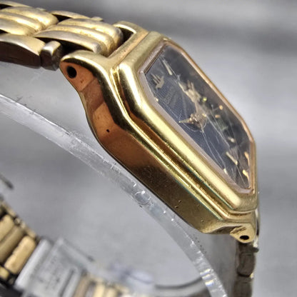 Seiko Watch Women 17mm Black Dial Gold Tone Rectangle V401-5250 New Battery VTG3