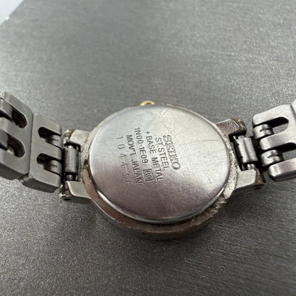 Seiko Watch Women 21mm White Dial Two Tone Round 1N00-1E09 New Battery ABC9