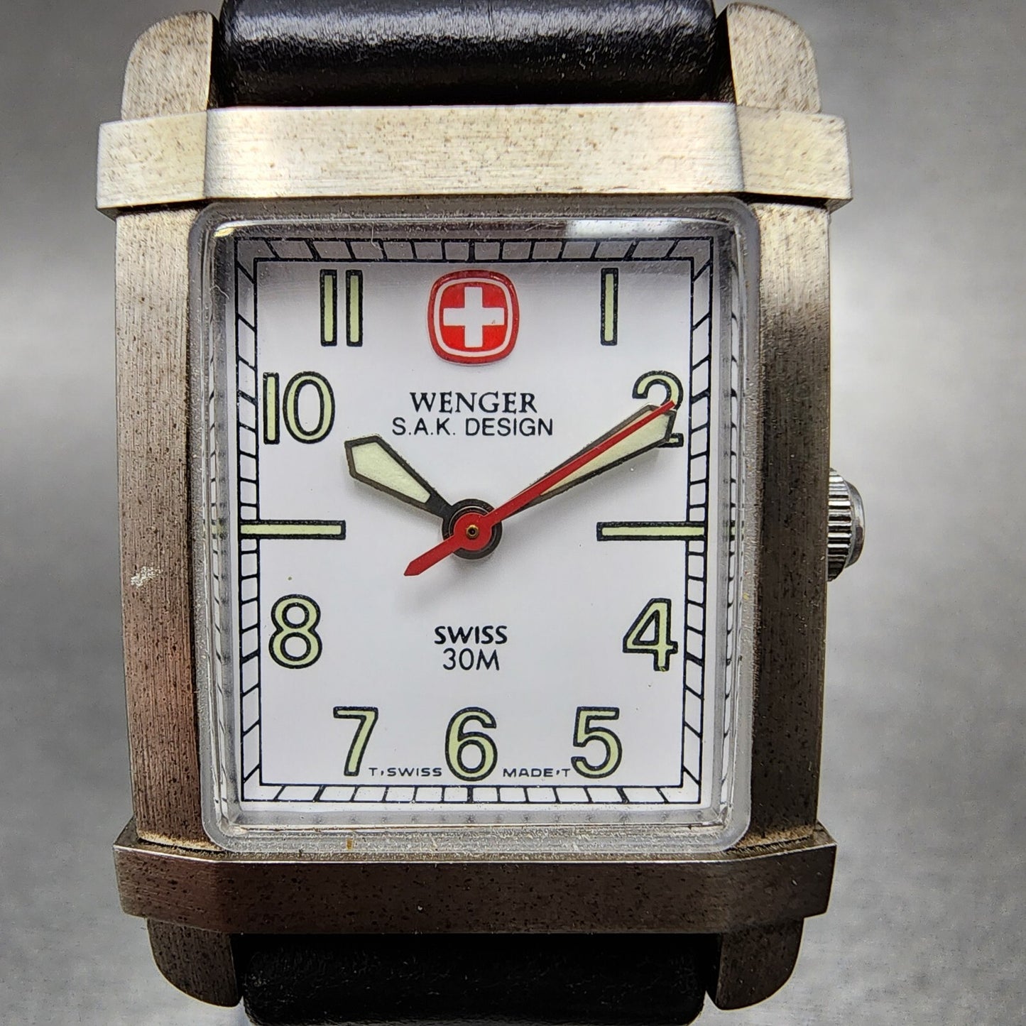 Wenger SAK Tank Watch Women 23mm White Dial Steel Date Rectangle New Battery