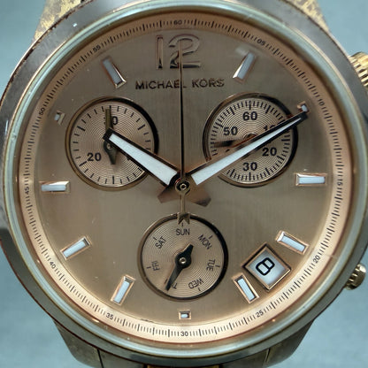 Michael Kors Runway Chronograph Watch Women 33mm Rose Dial Rose Gold New Battery1