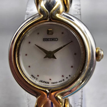 Seiko Watch Women 18mm MOP Dial Two Tone Round 1N00-1D19 New Battery Vintage1