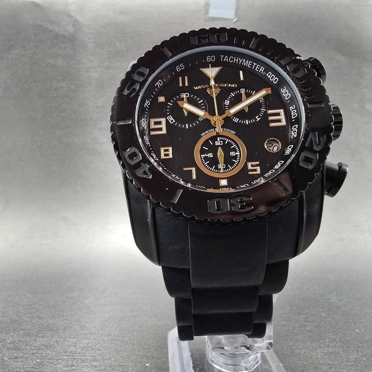 Swiss Legend Commander Chronograph Watch Men 46mm Black Daydate New Battery5