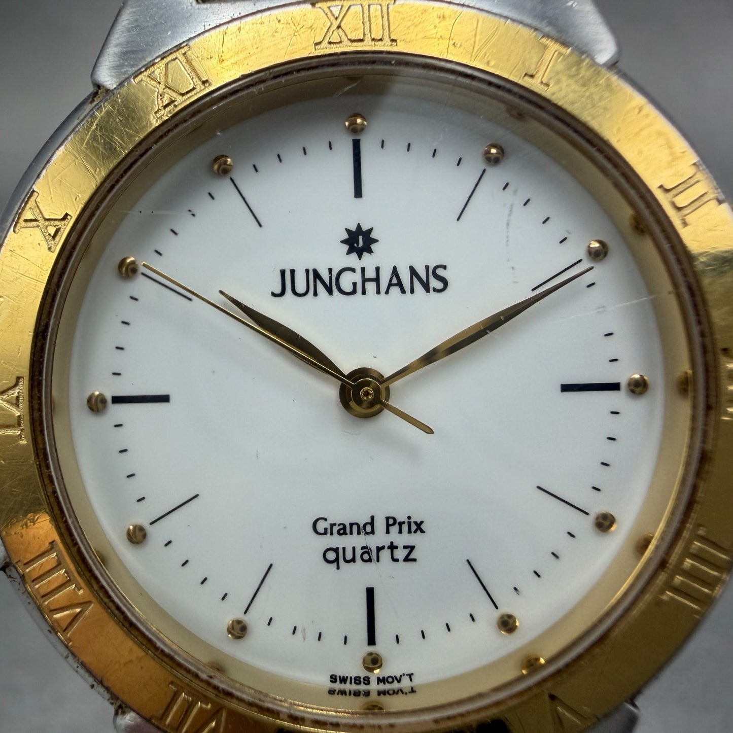 Junghans Grand Prix Watch Men 33mm White Dial Two Tone Round 11024 New Battery1