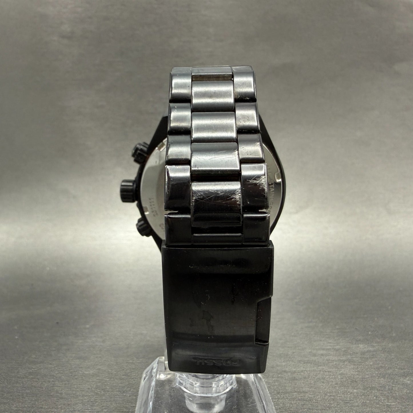 Fossil Flight Chrono Watch Men 46mm Black Dial Black Tone Date Round New Battery7