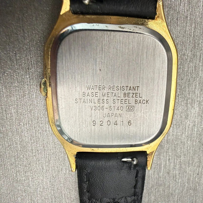 Seiko Alba Watch Men 28mm Gold Dial Gold Tone Rectangle V306-5140 New Battery10