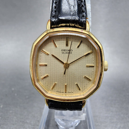 Seiko Watch Women 24mm Champagne Dial Gold Tone Octagon 14215240 New Battery0