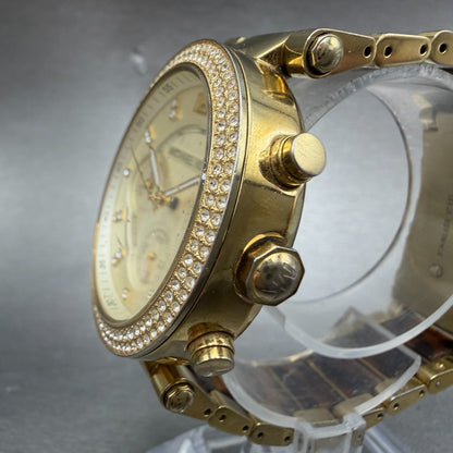 Michael Kors Parker Watch Women 39mm Champagne Dial Gold Tone Date New BatteryAB2
