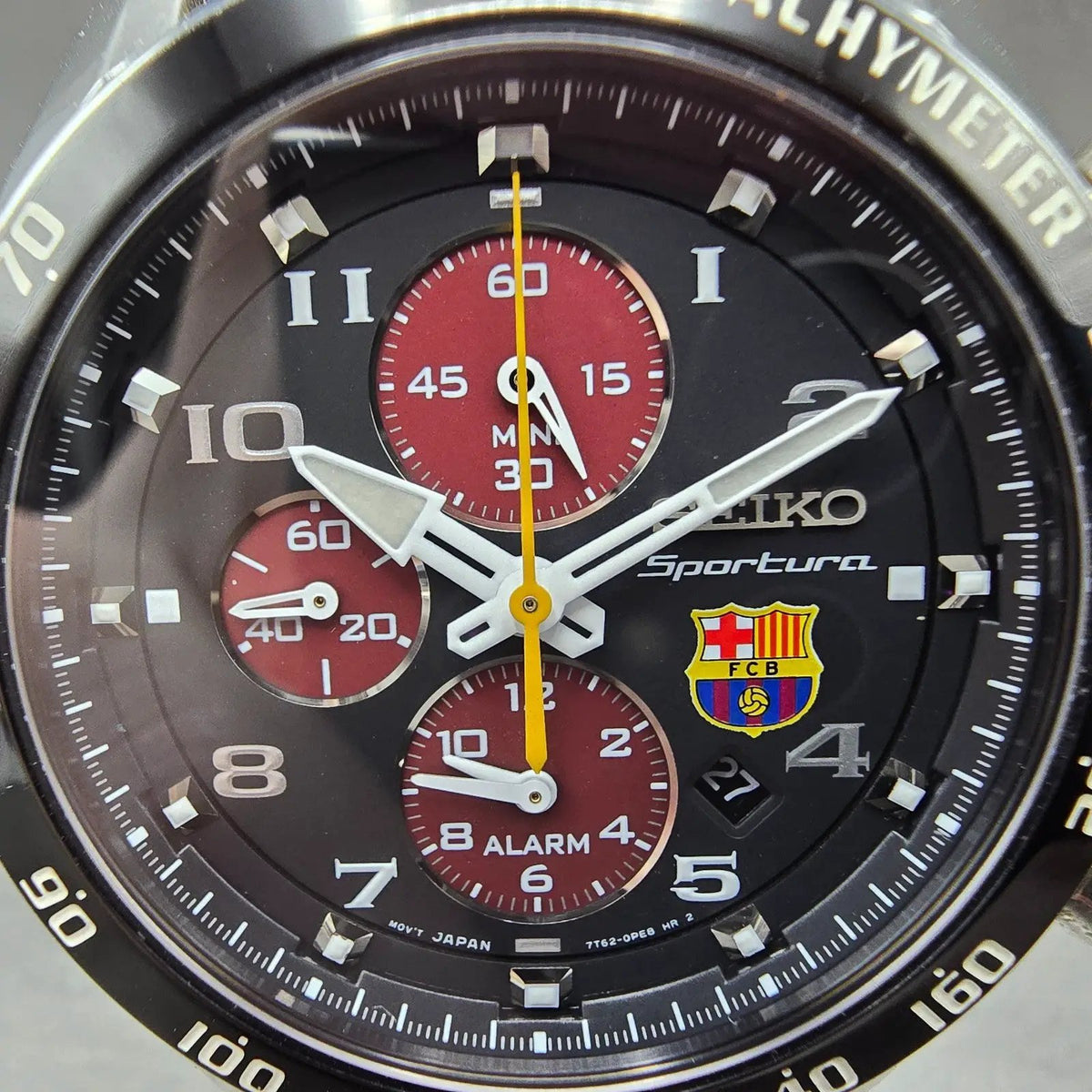 Seiko Sportura Chronograph FC Barcelona Watch Men 42mm Black Dial Steel New Batt1
