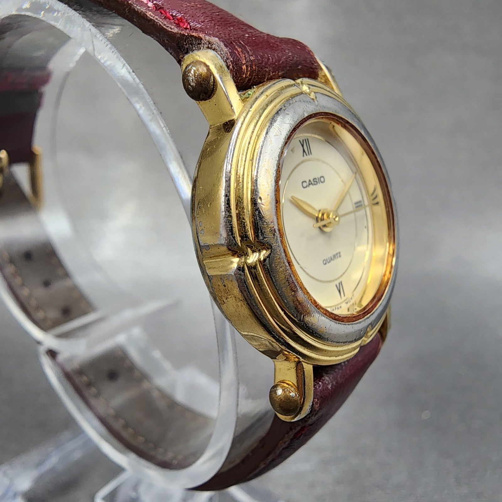 Casio LTP1106 Watch Women 23mm Cream Dial Two Tone Round Leather Band New Batt3