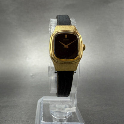 Seiko Watch Women 16mm Black Dial Gold Tone Square 2C20-5770 New Battery VTG5
