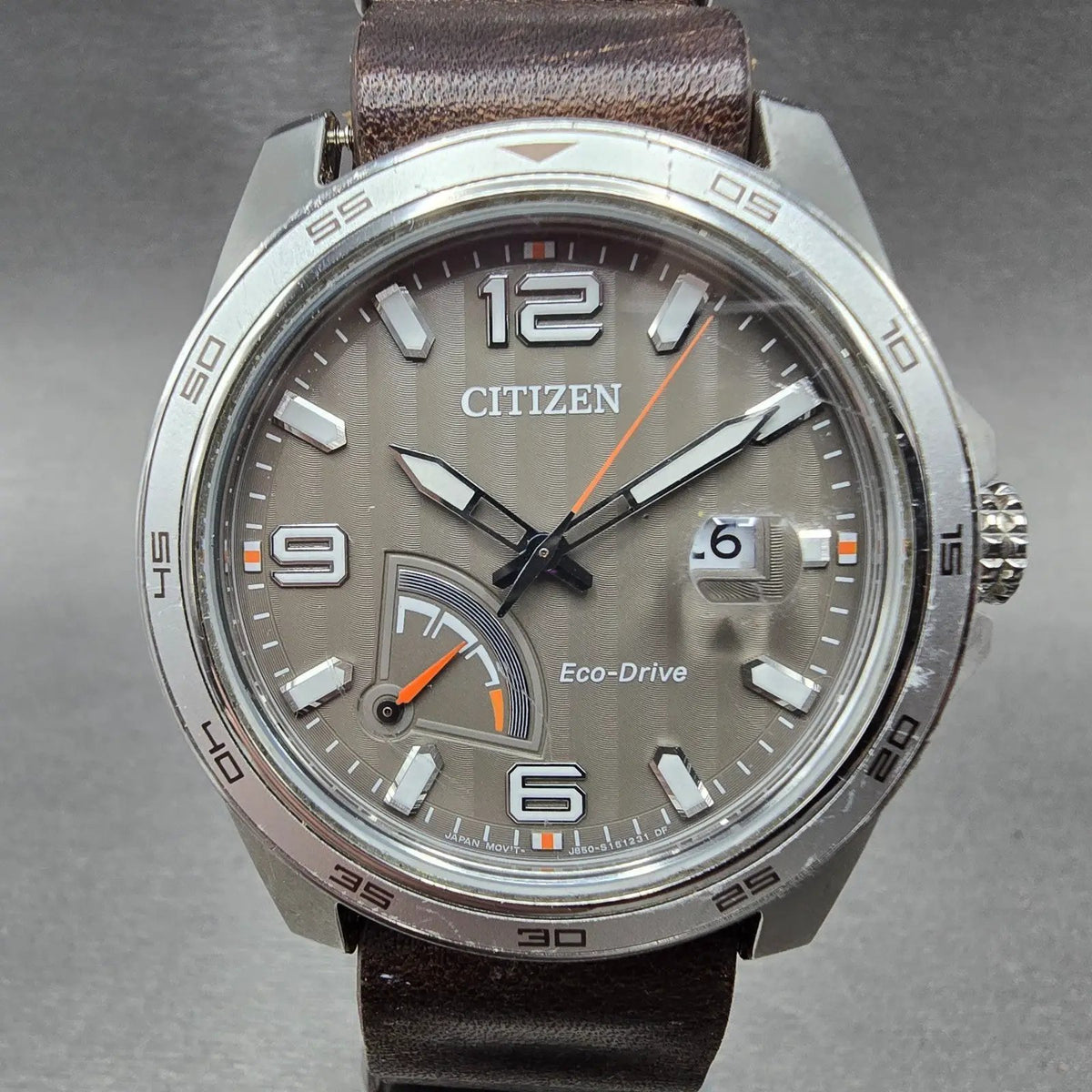 Citizen Eco-Drive PRT Watch Men 41mm Gray Dial Steel Date Round AW7039-01H Works0