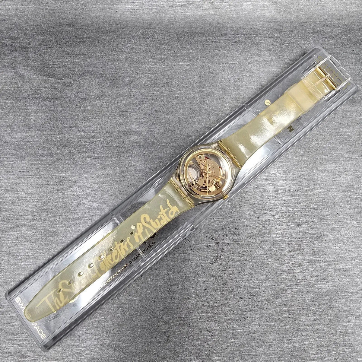 Swatch Golden Jelly Watch Men 34mm Skeleton Dial Clear Case GZ115 New Batt NOS15