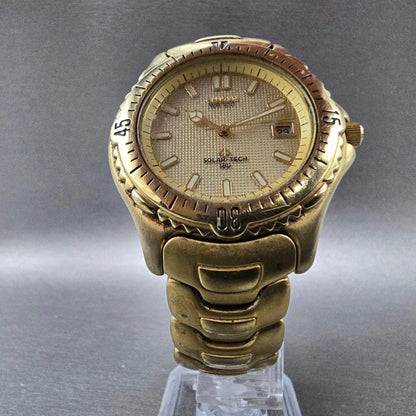 Citizen Solar Tech 180 Watch Men 38mm Gold Dial Gold Tone Date Round Works VTG5