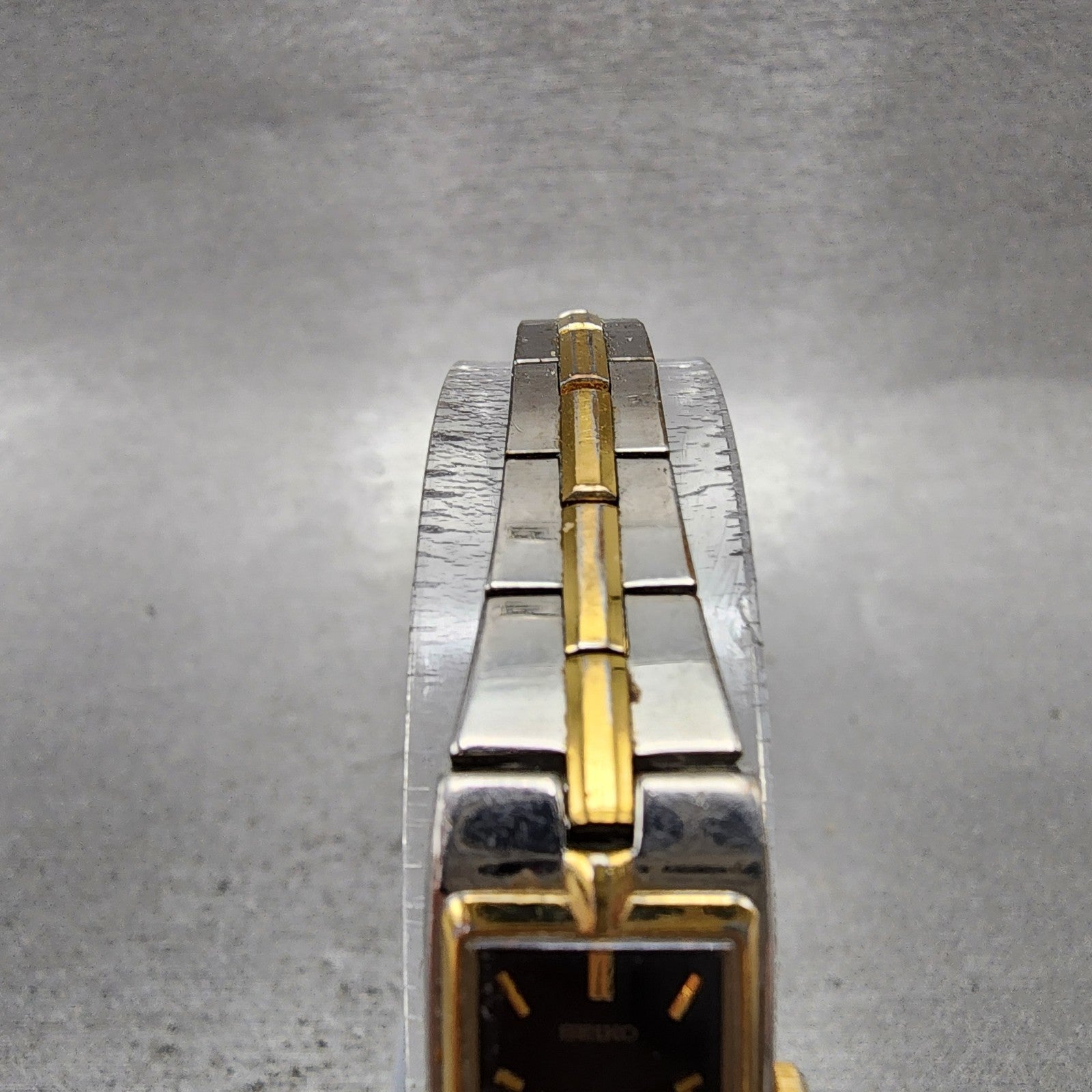 Seiko Tank Watch Women 13mm Black Dial Two Tone Rectangle 2E200AY0 New Battery4