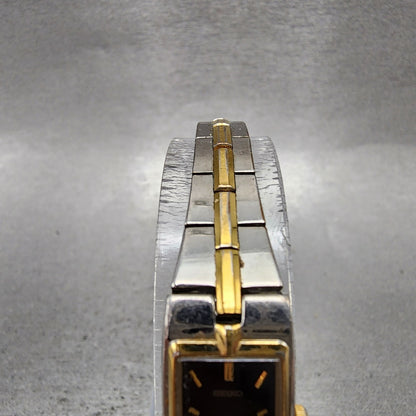Seiko Tank Watch Women 13mm Black Dial Two Tone Rectangle 2E200AY0 New Battery4