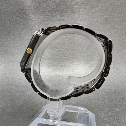 Seiko Tank Watch Men 27mm Black Dial Black &gold Tone Date V7395b19 New Battery6