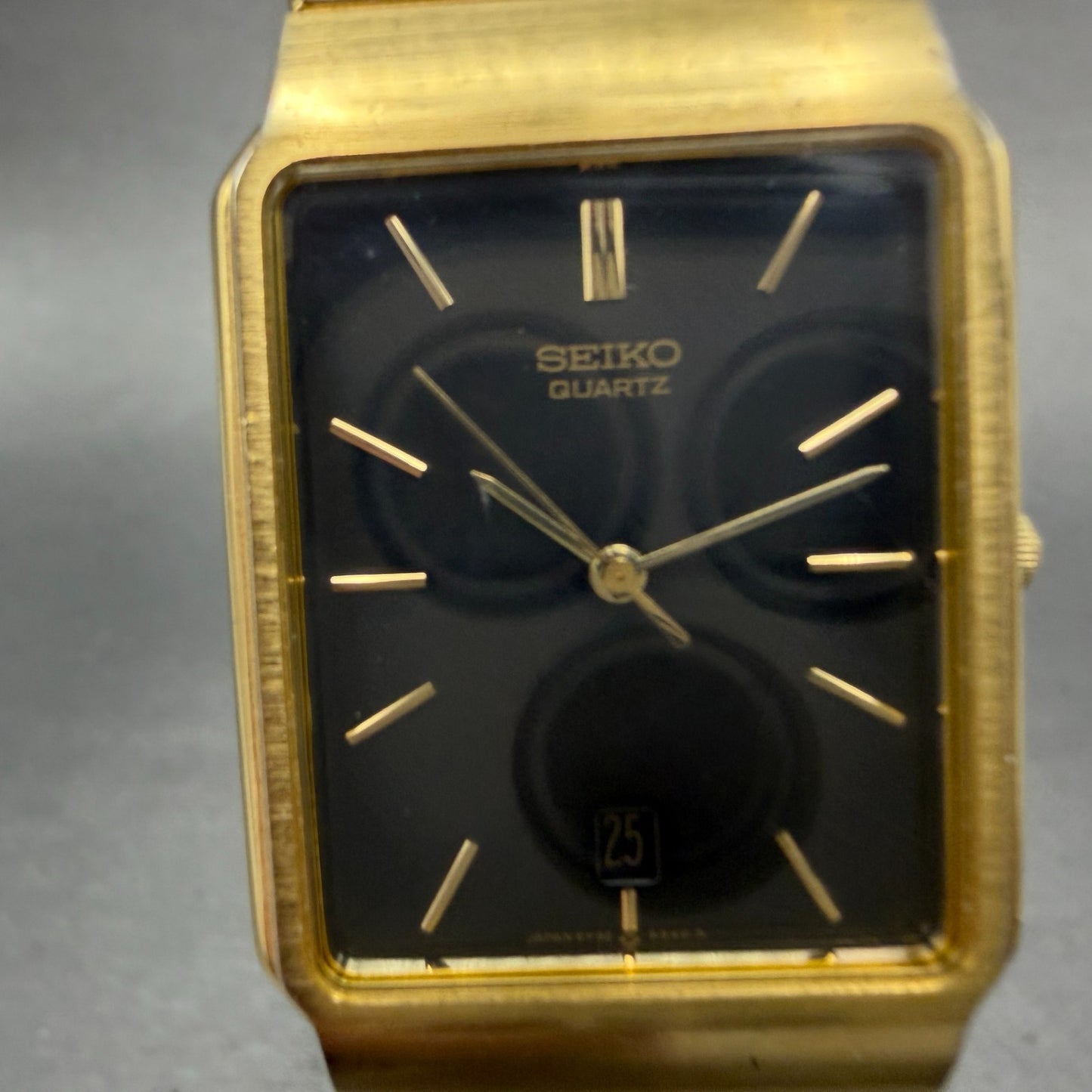Seiko Tank Watch Men 26mm Champagne Dial Gold Tone Date 5Y32-5129 PARTS Vintage2