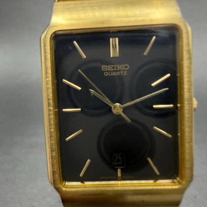 Seiko Tank Watch Men 26mm Champagne Dial Gold Tone Date 5Y32-5129 PARTS Vintage2