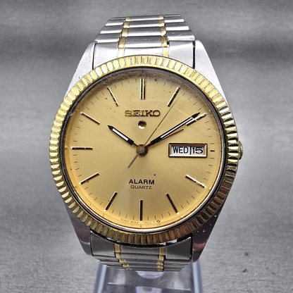 Seiko President Watch Men 35mm Gold Dial Daydate Alarm 5C23-7009 New Battery VTG0