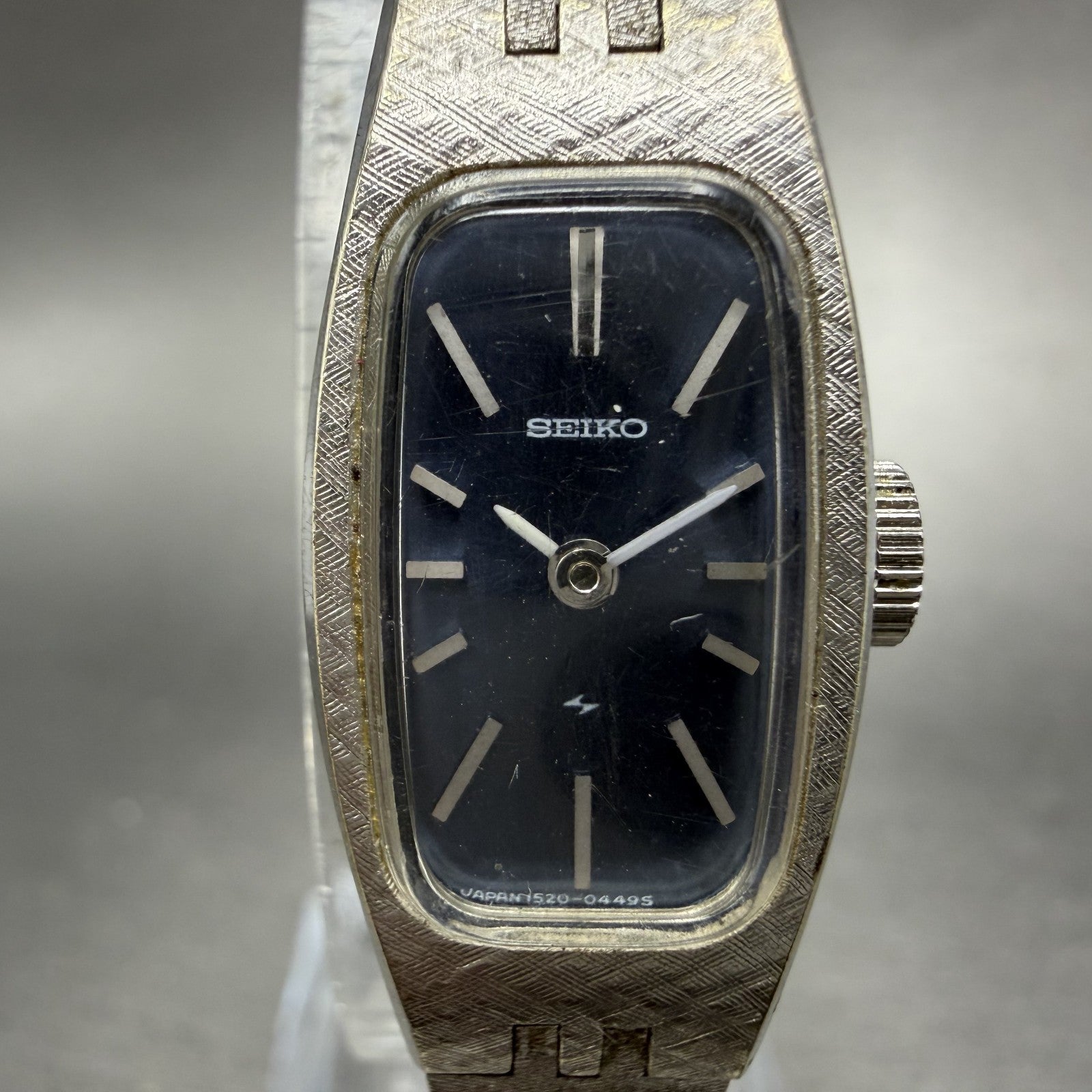 Seiko Watch Women 14mm Blue Dial Silver Tone Rectangle 1520-3629 Manual Runs1