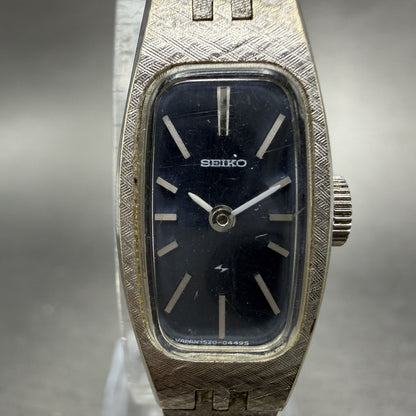 Seiko Watch Women 14mm Blue Dial Silver Tone Rectangle 1520-3629 Manual Runs1