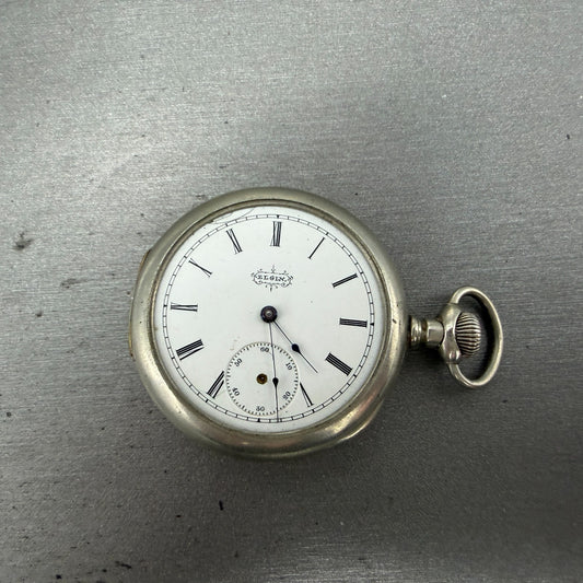 Elgin Pocket Watch 41.5mm White Dial Silver Tone Grade 94 Round Manual Wind PART0