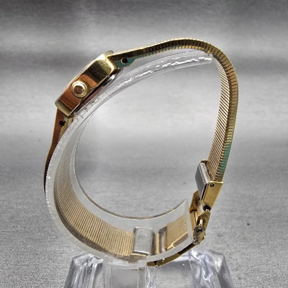 Seiko Watch Women 14mm Gold Dial Gold Tone Rectangle 1E20-5180 New Battery VTG6