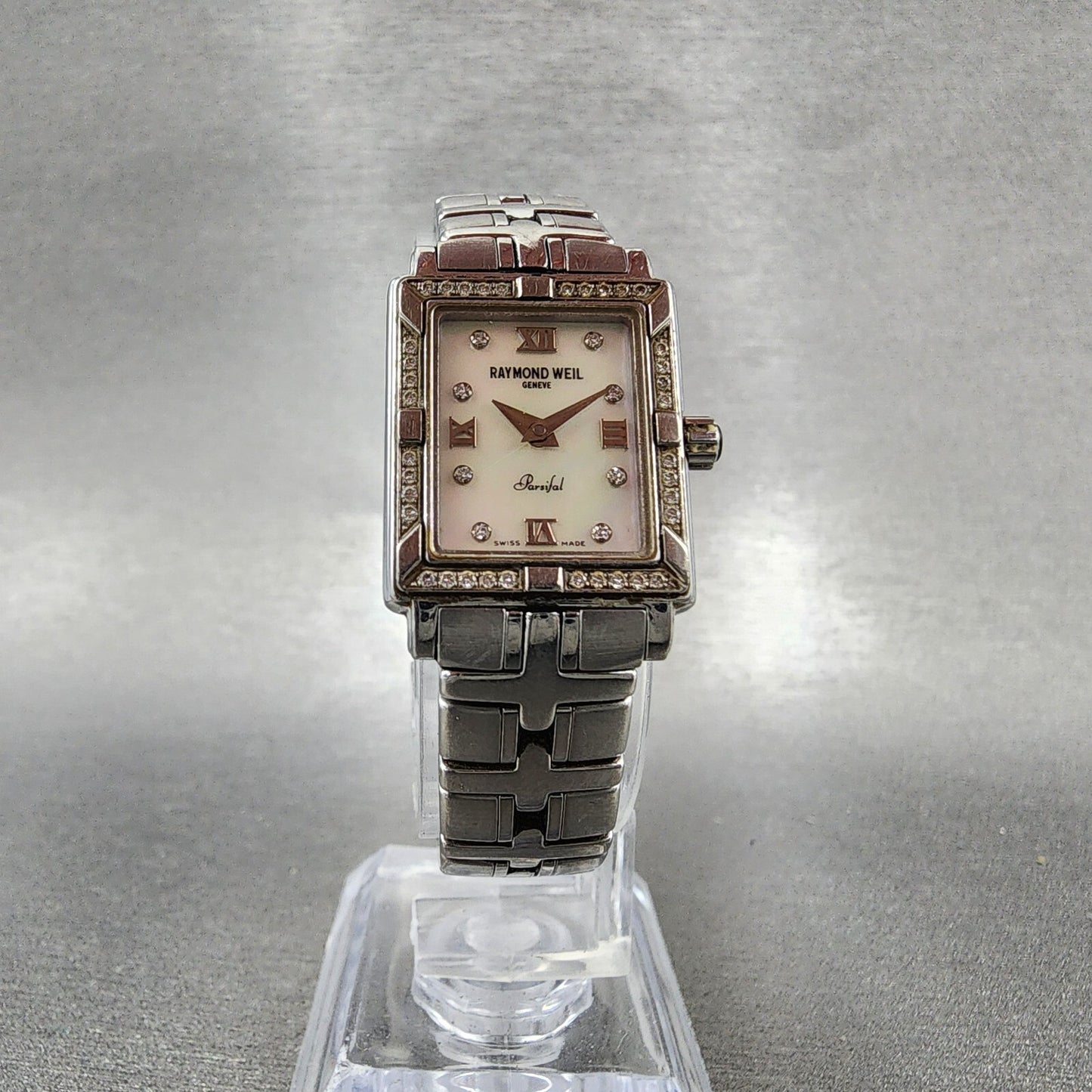 Raymond Weil Parsifal Tank Watch Women 19mm MOP Dial Steel Diamonds New Battery5