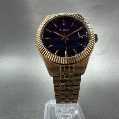 Timex Waterbury Legacy Watch Women Blue Dial Rose Gold Tone Date Round New Batt5