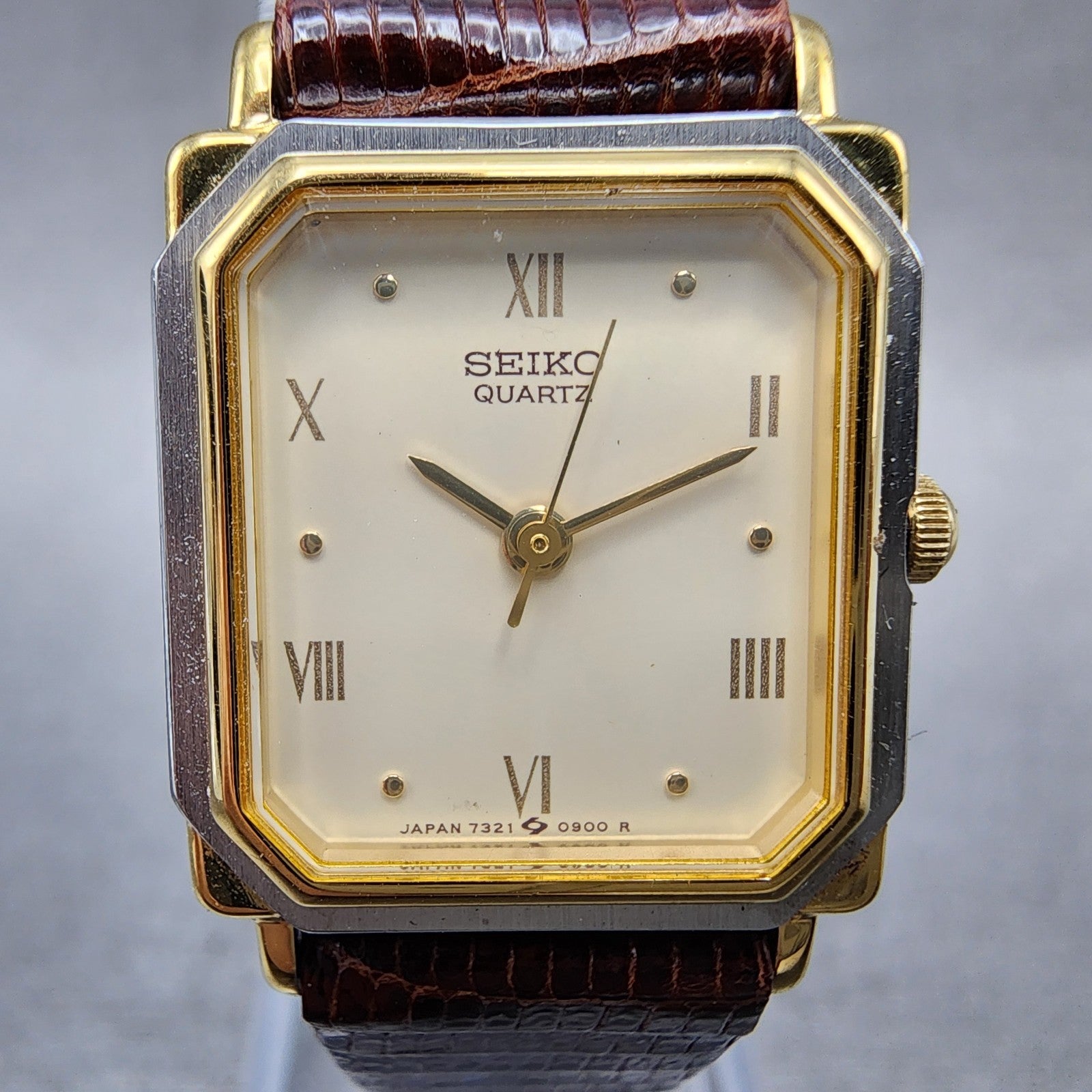 Seiko Tank Watch Women 20mm White Dial Two Tone Rectangle 73215470 New Battery1