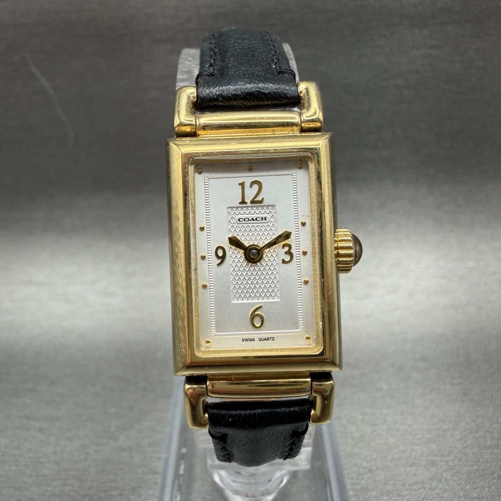 Coach Tank Watch Women 17mm White Dial Gold Tone Rectangle 0312 New Battery0
