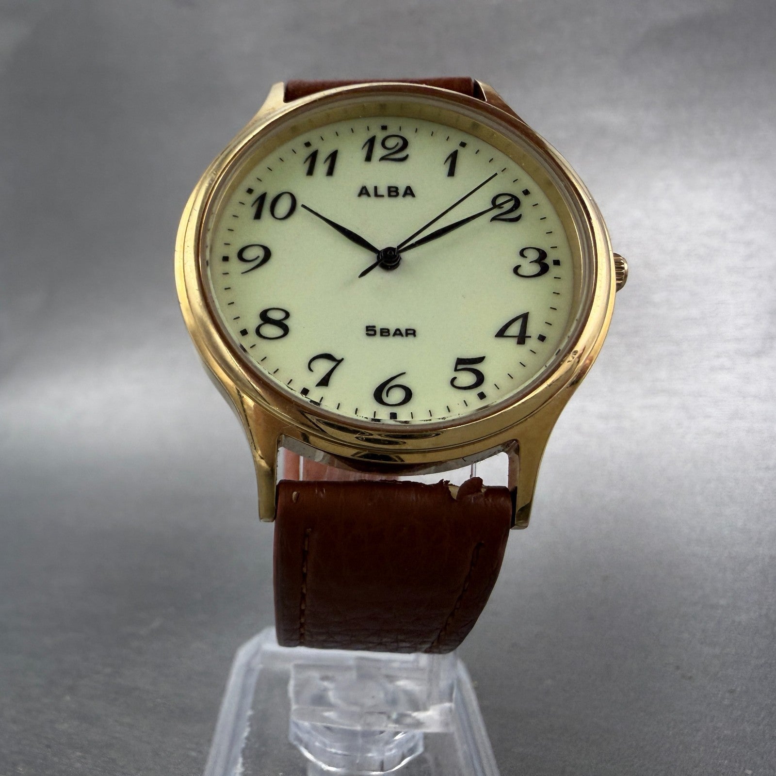 Seiko Alba Watch Men 36mm Luminous Dial Gold Tone Round VJ21-KCG0 New Battery5
